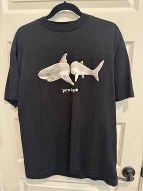 Palm Angels Black Tee with White Shark Motif